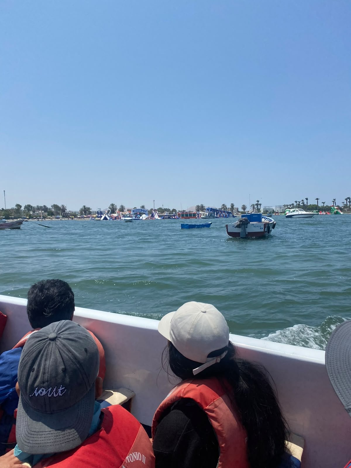 Paseo en bote por la costa de Ica, Perú, con botes pesqueros y chalecos salvavidas